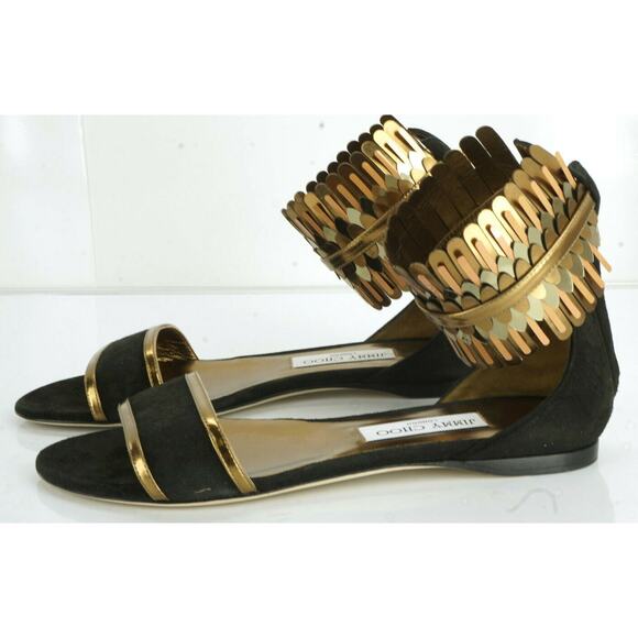 Jimmy Choo Kimro Fringe Ankle Strap Flat Sandals Size 38 Women's $995 NIB Toe - Picture 5 of 12